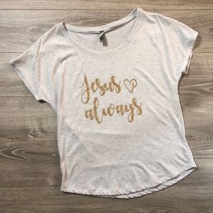 NWT Jesus Always Graphic Dolman Triblend Top